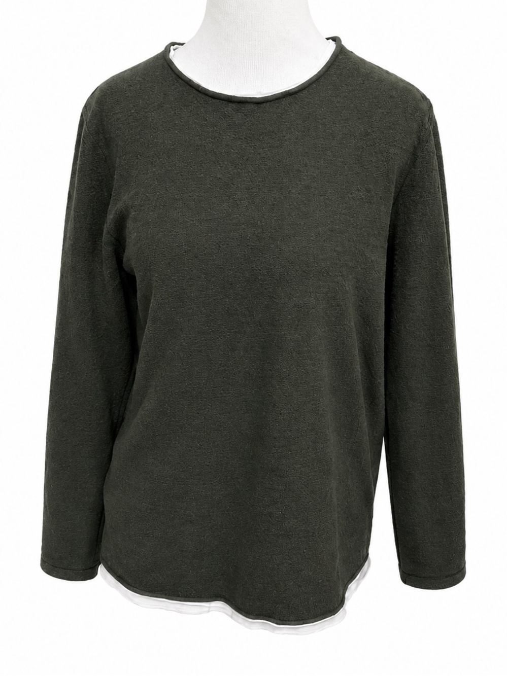 French Connection Olive Green Long-Sleeve Fleece Pullover Extra Large